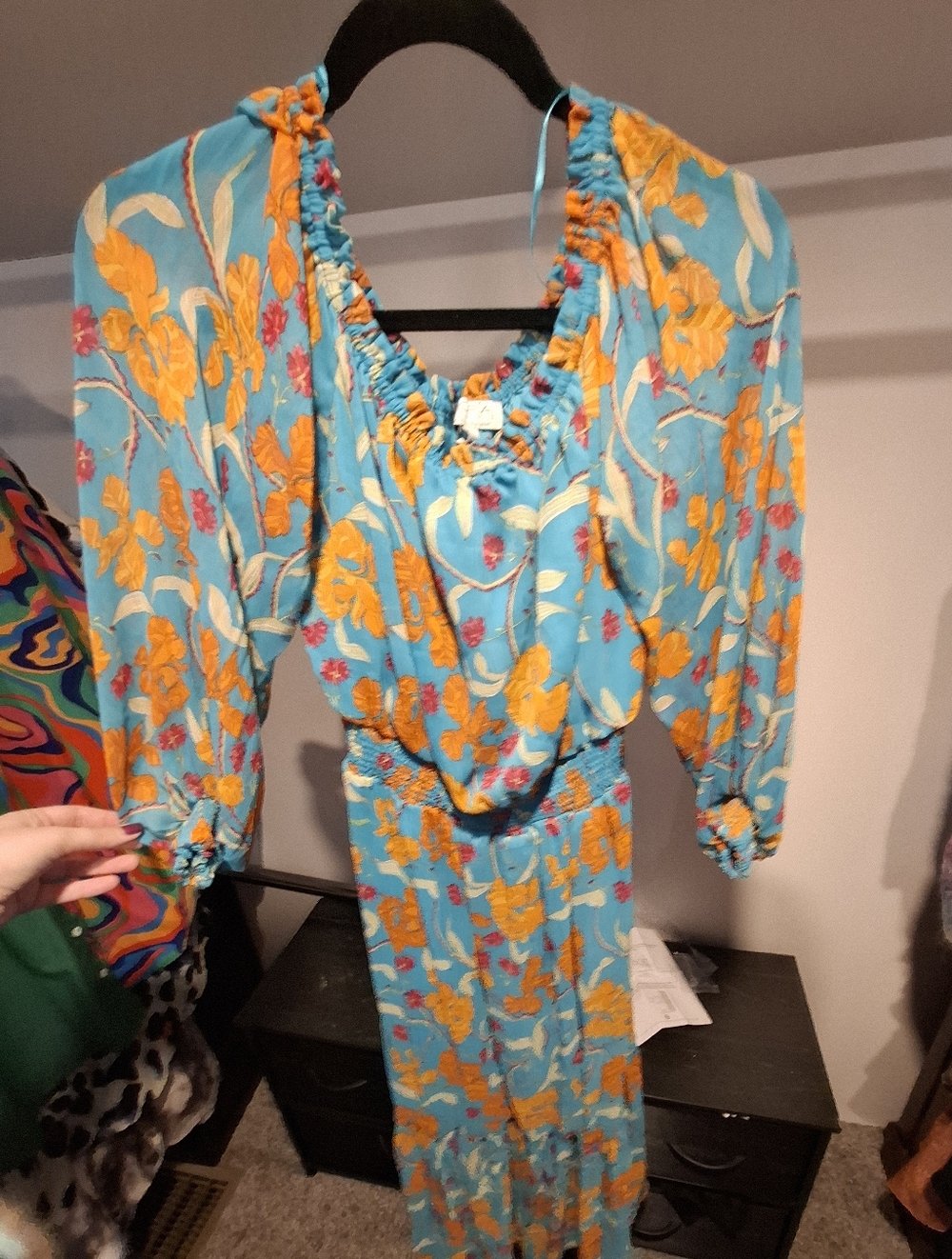 Sofia by Sofia Vergara Turquoise Floral Boho Maxi Dress with Yellow & Pink - Picture 2 of 4
